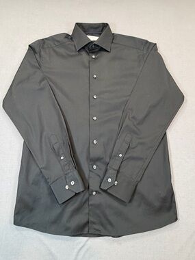 Eton Slim Fit Black Spread Collar Convertible Cuff Dress Shirt Sz 39/15.5